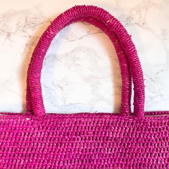 The Little Market Raffia Tote Hot Pink - Picture 5 of 11